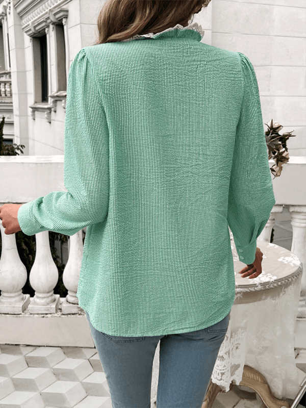 Women's Temperament Striped Lace Long Sleeve Shirt - Venus Trendy Fashion Online