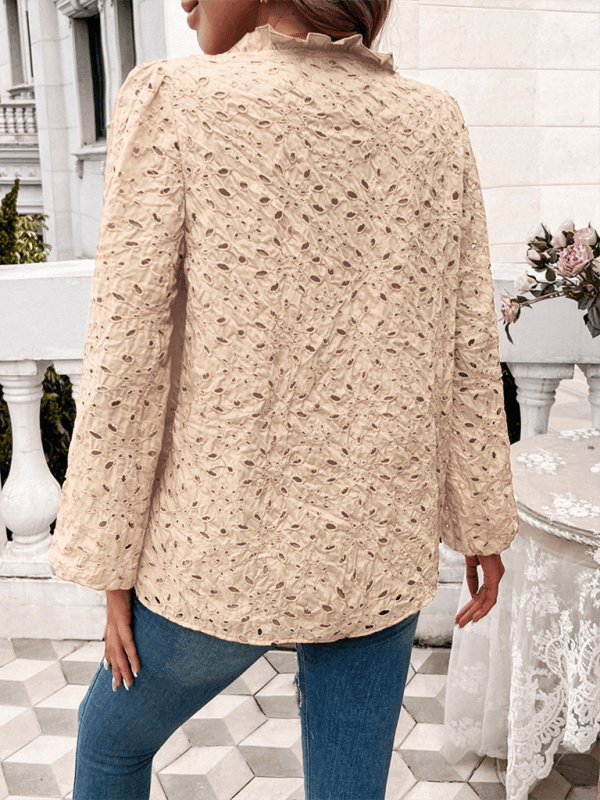 Women's hollow puff sleeve embroidered top - Venus Trendy Fashion Online