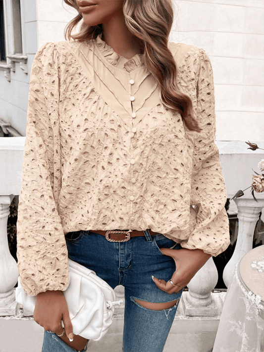 Women's hollow puff sleeve embroidered top - Venus Trendy Fashion Online