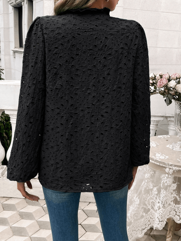 Women's hollow puff sleeve embroidered top - Venus Trendy Fashion Online