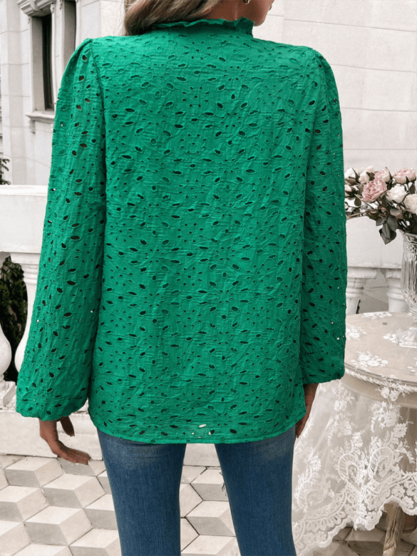 Women's hollow puff sleeve embroidered top - Venus Trendy Fashion Online