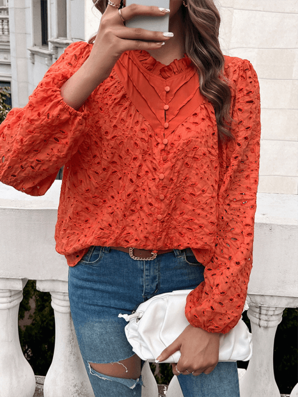 Women's hollow puff sleeve embroidered top - Venus Trendy Fashion Online