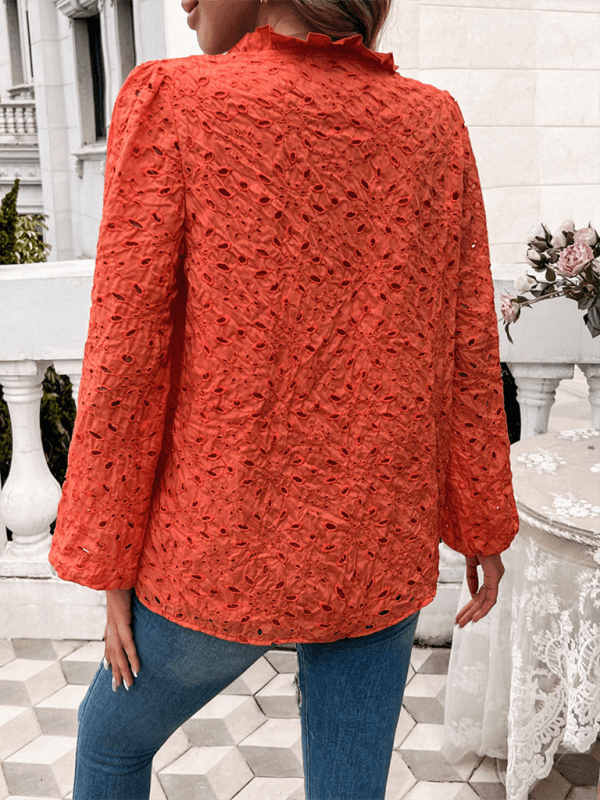 Women's hollow puff sleeve embroidered top - Venus Trendy Fashion Online