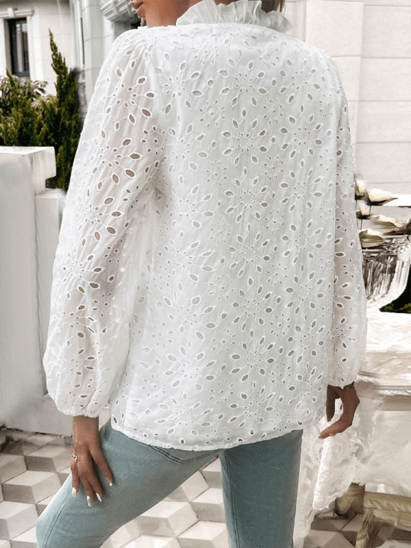 Women's hollow puff sleeve embroidered top - Venus Trendy Fashion Online