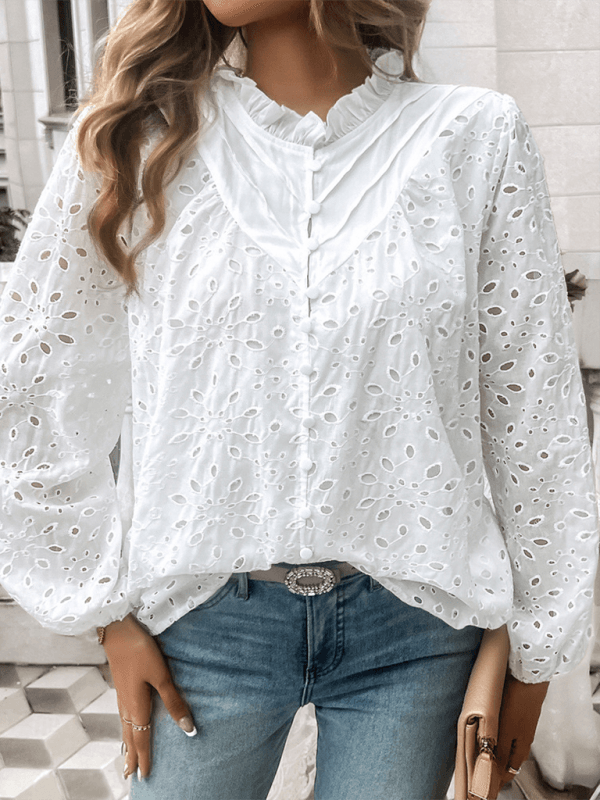 Women's hollow puff sleeve embroidered top - Venus Trendy Fashion Online