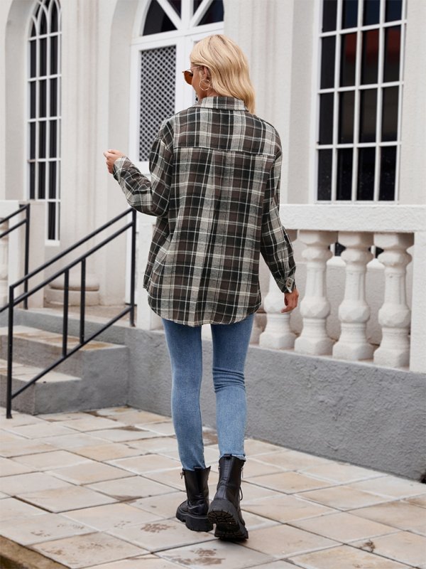 Women's casual fashion hot girl loose plaid shirt - Venus Trendy Fashion Online