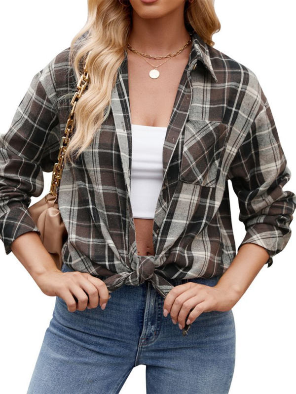 Women's casual fashion hot girl loose plaid shirt - Venus Trendy Fashion Online