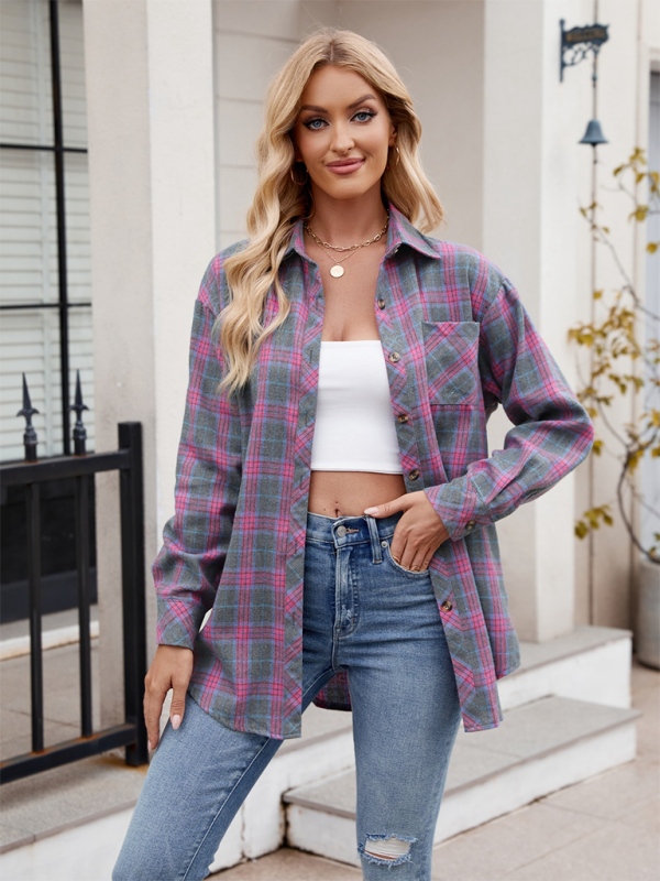 Women's casual fashion hot girl loose plaid shirt - Venus Trendy Fashion Online