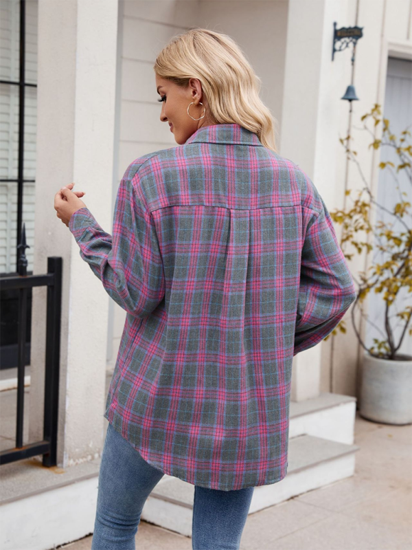 Women's casual fashion hot girl loose plaid shirt - Venus Trendy Fashion Online