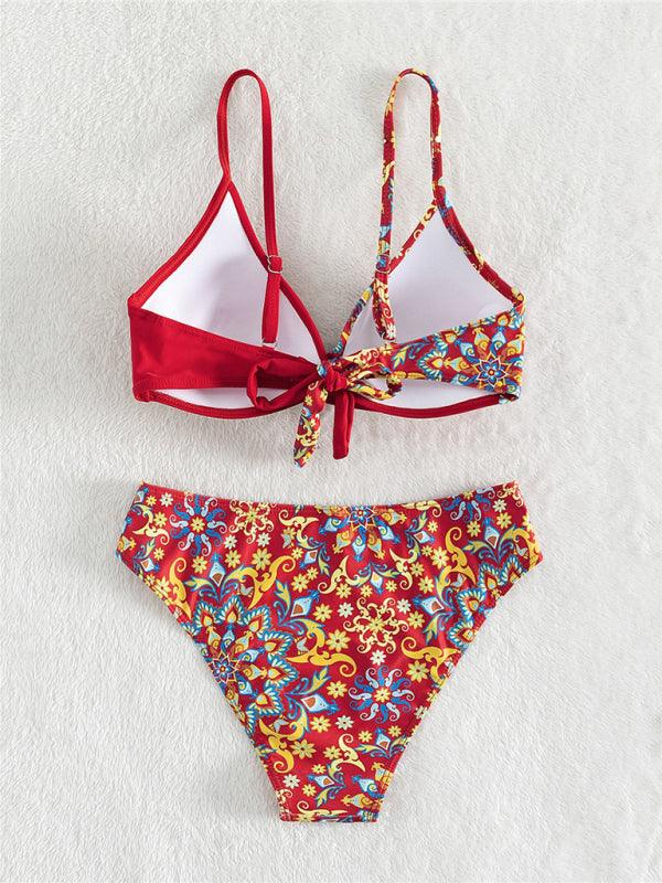 New women's color matching print boxer cross split swimsuit - Venus Trendy Fashion Online