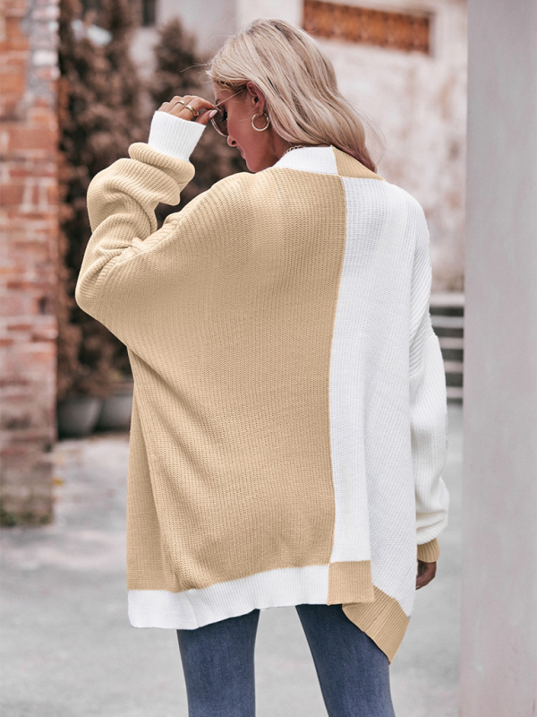 New casual contrast color loose shawl sweater cardigan - Venus Trendy Fashion Online