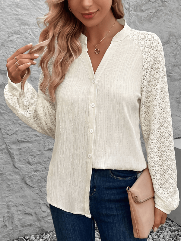 Women's See-through Long Sleeve Stand Collar Cardigan Shirt - Venus Trendy Fashion Online