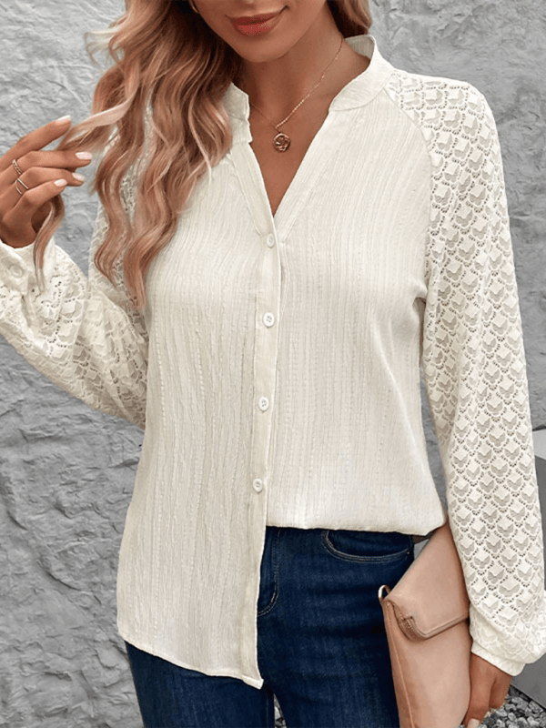 Women's See-through Long Sleeve Stand Collar Cardigan Shirt - Venus Trendy Fashion Online