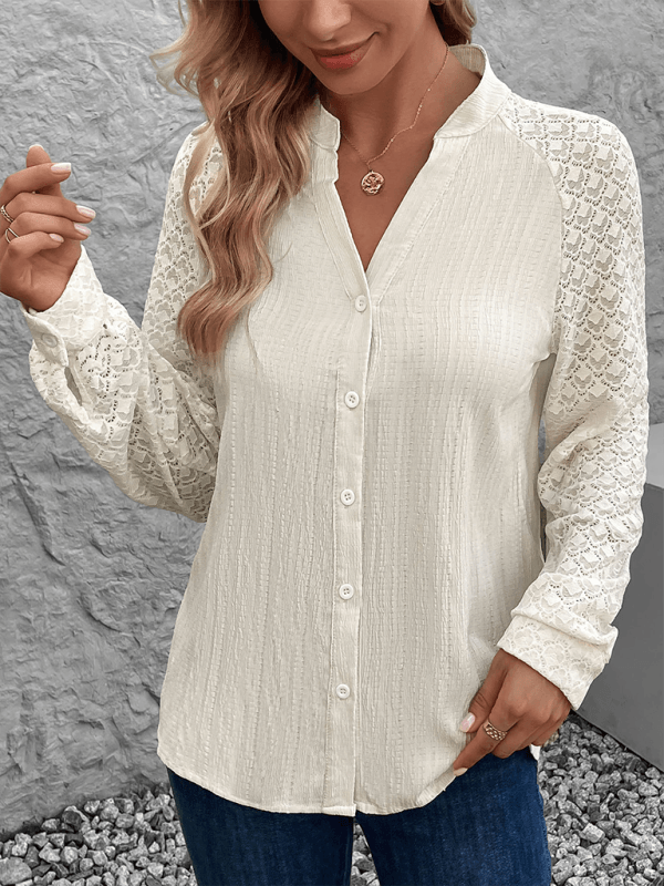 Women's See-through Long Sleeve Stand Collar Cardigan Shirt - Venus Trendy Fashion Online