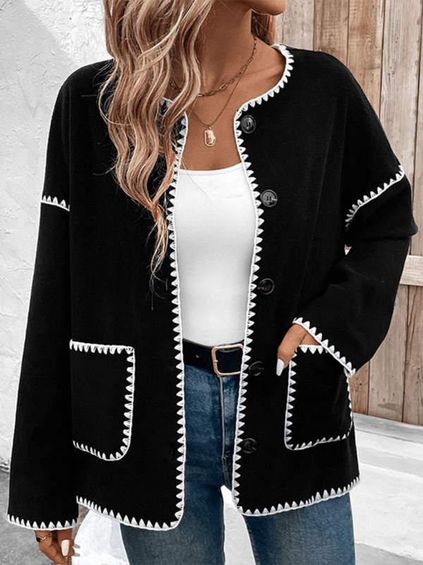 Loose-fitting colorblock fleece jacket - Venus Trendy Fashion Online