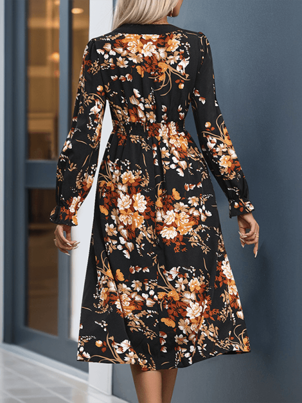 Fashion Printed Midi Fall Dress - Venus Trendy Fashion Online