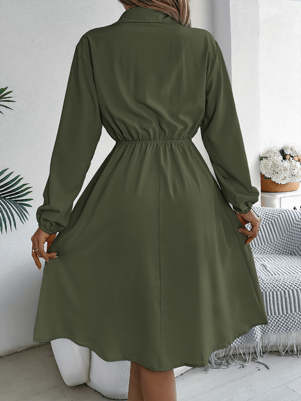 Casual Button Tie Waisted Long Sleeve Shirt Dress - Venus Trendy Fashion Online