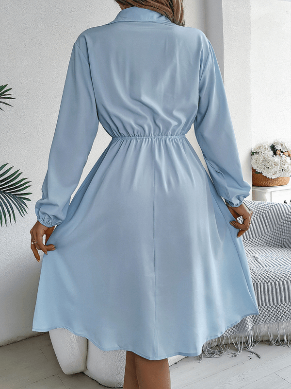 Casual Button Tie Waisted Long Sleeve Shirt Dress - Venus Trendy Fashion Online