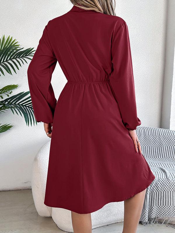 Casual Button Tie Waisted Long Sleeve Shirt Dress - Venus Trendy Fashion Online