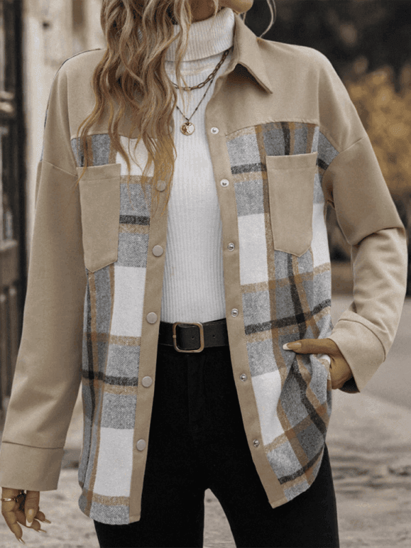 Fashionable lapel plaid casual long-sleeve jacket - Venus Trendy Fashion Online