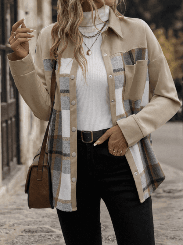 Fashionable lapel plaid casual long-sleeve jacket - Venus Trendy Fashion Online