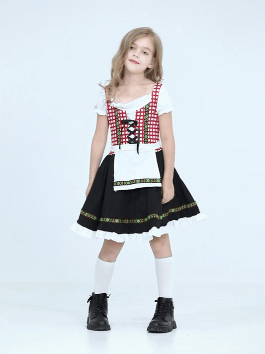 Children's clothing German traditional beer festival suit black and pink plaid print ethnic performance clothing  Venus Trendy Fashion Online