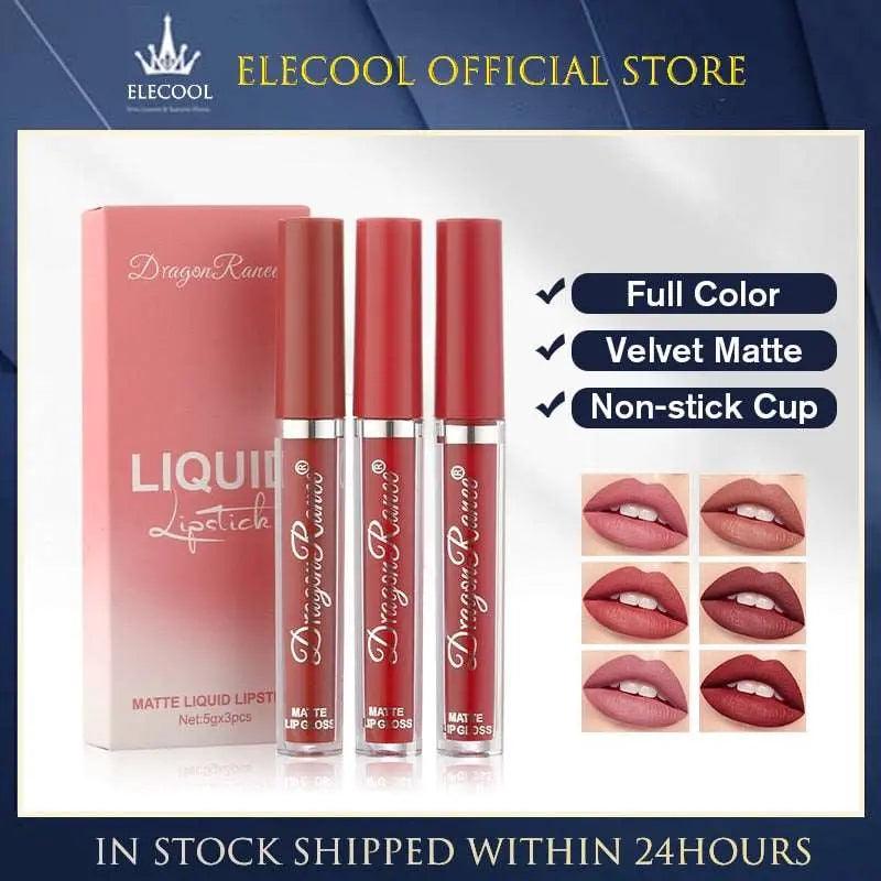 3pc/set Waterproof Matte Velvet Lip Gloss - Venus Trendy Fashion Online