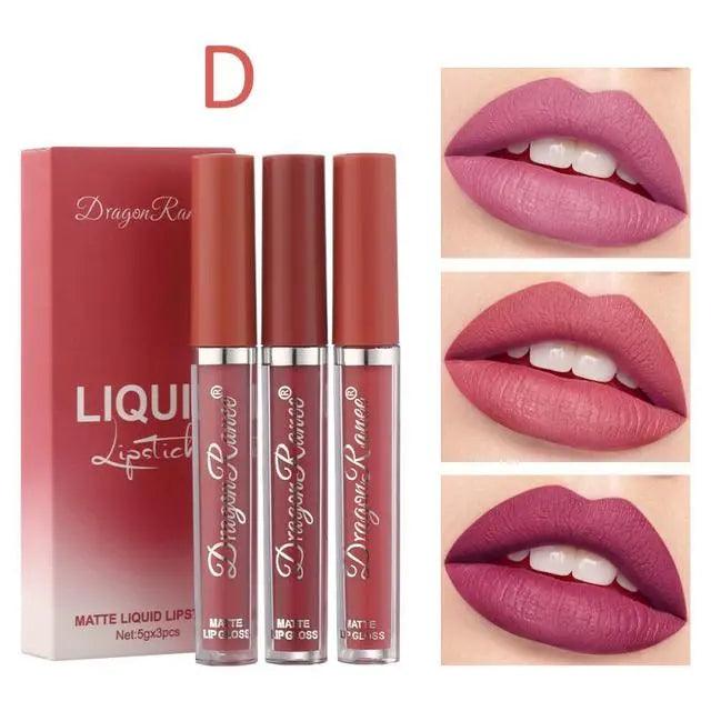 3pc/set Waterproof Matte Velvet Lip Gloss - Venus Trendy Fashion Online