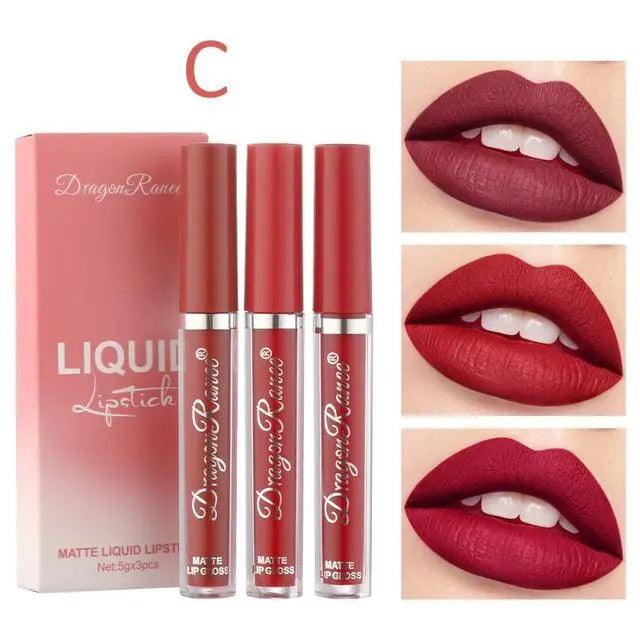 3pc/set Waterproof Matte Velvet Lip Gloss - Venus Trendy Fashion Online