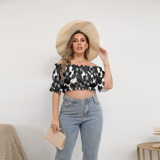 Women's Off-shoulder Cropped Top With Short Puff Sleeve - Venus Trendy Fashion Online