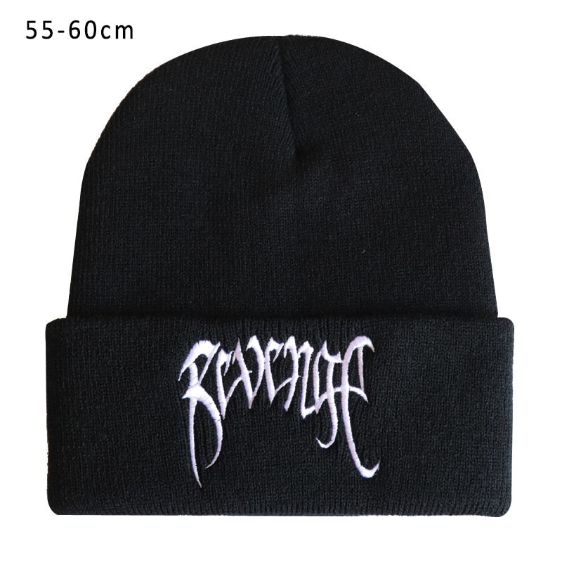 Autumn Winter Black Knitted Embroidery Hats