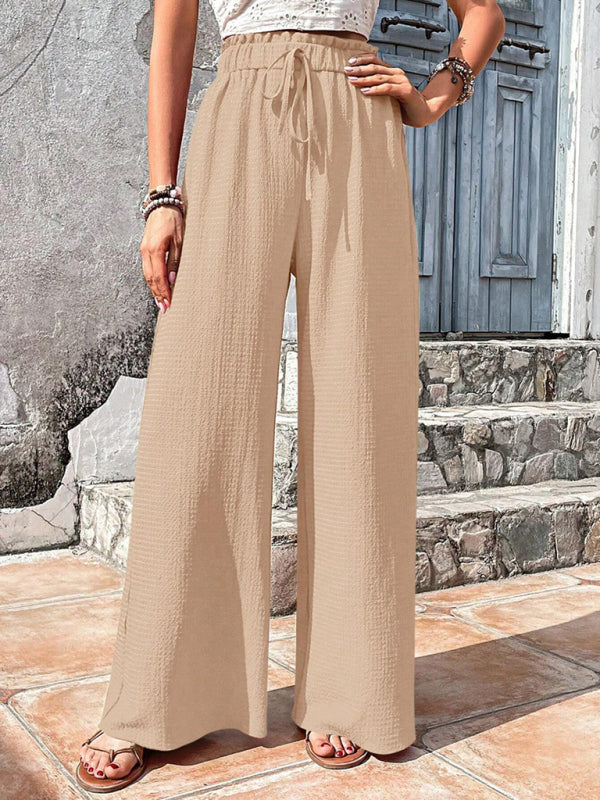 Elastic waist puff plaid casual wide leg pants Venus Trendy Fashion Online