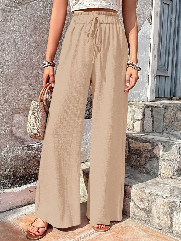 Elastic waist puff plaid casual wide leg pants Venus Trendy Fashion Online