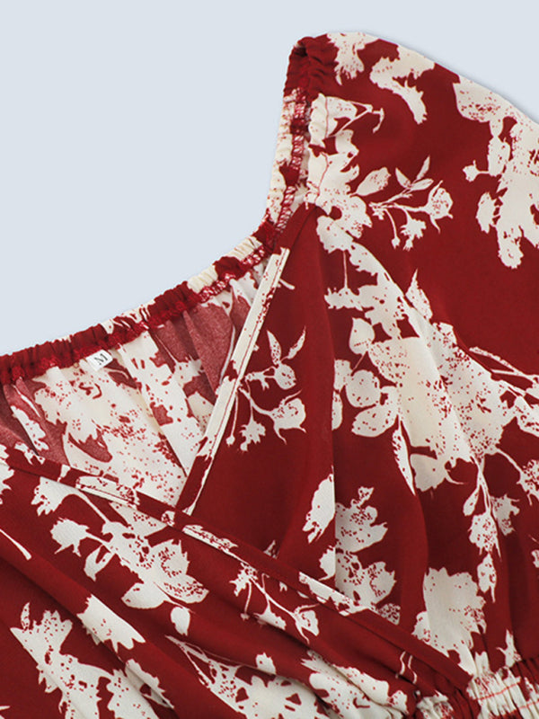 Floral skirt slim fit lantern sleeve strappy cake dress Venus Trendy Fashion Online