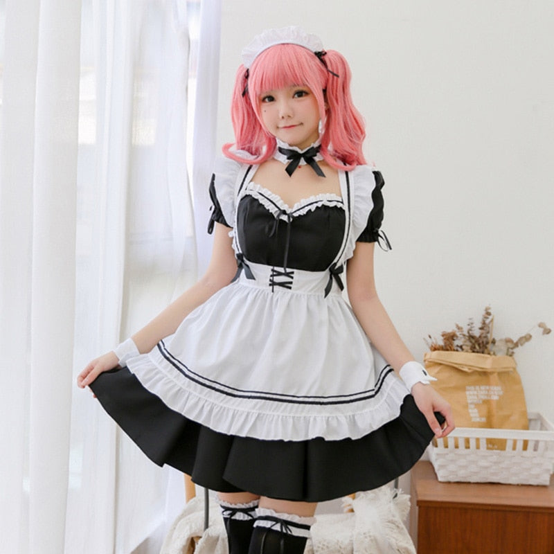 Amine Black Cute Lolita French Maid Cosplay Costume Dress - Venus Trendy Fashion Online