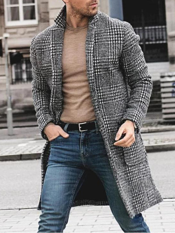 Men's native houndstooth youth woolen coat mid-length coat Venus Trendy Fashion Online