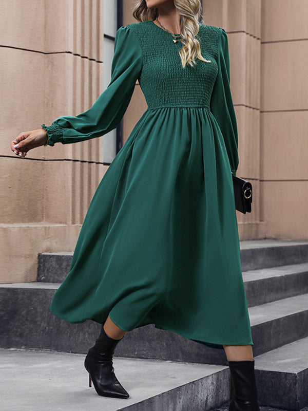 New round neck women's high-end solid color dress Venus Trendy Fashion Online