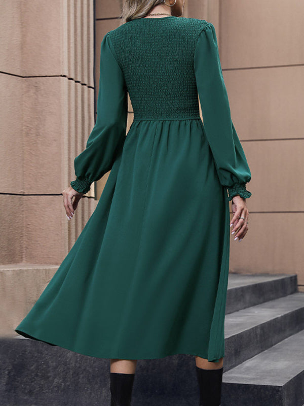 New round neck women's high-end solid color dress Venus Trendy Fashion Online