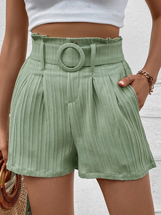 Small fresh green solid color pleated shorts Venus Trendy Fashion Online