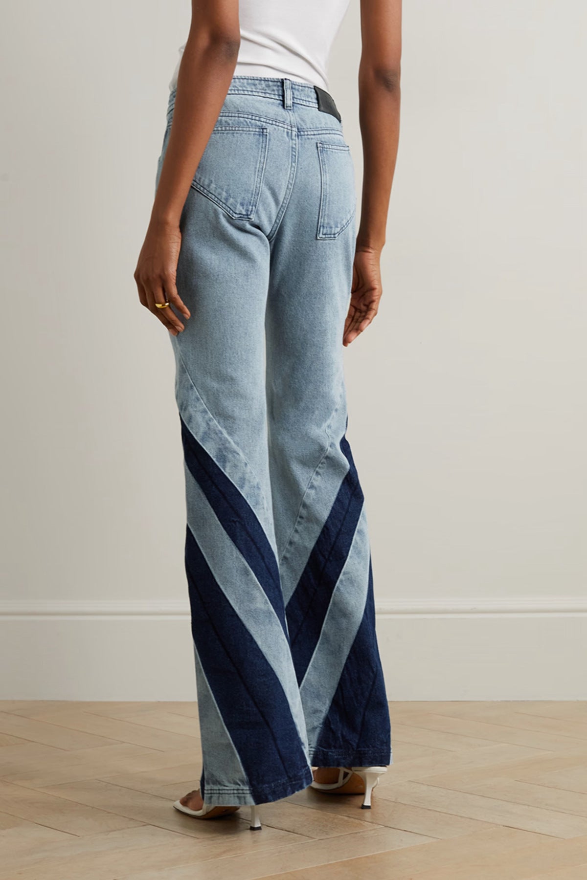 Women Color Contrast Patchwork Tube Top & Three Dimensional Split Double Zipper Stitching Elastic Jeans Venus Trendy Fashion Online