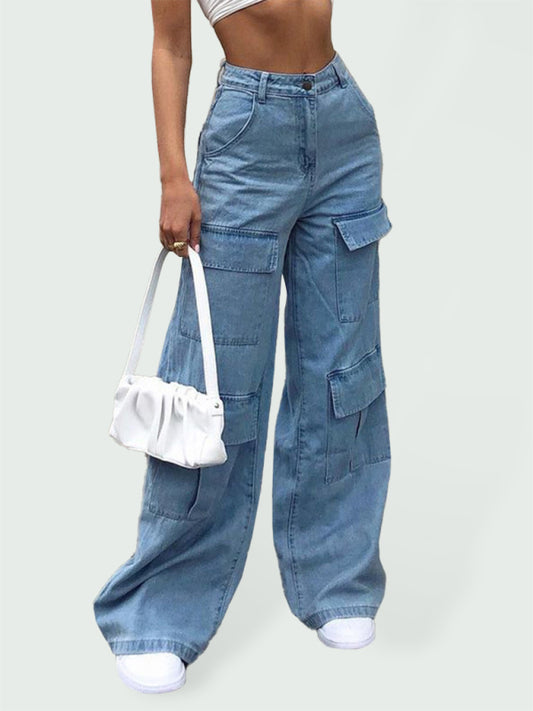 Women's Multi-pocket High Waist Cargo Denim Jeans Venus Trendy Fashion Online