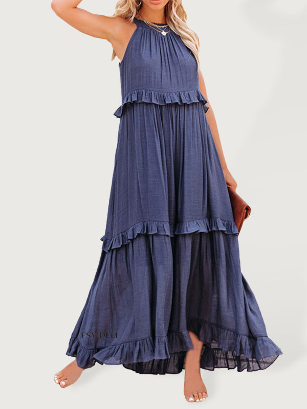 Women's Solid Color A-Line Sleeveless Long Dress Venus Trendy Fashion Online