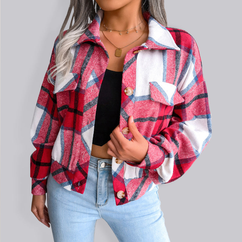 Women’s Thick Collared Plaid Flannel Cardigan With Button Front And Front Pockets Venus Trendy Fashion Online