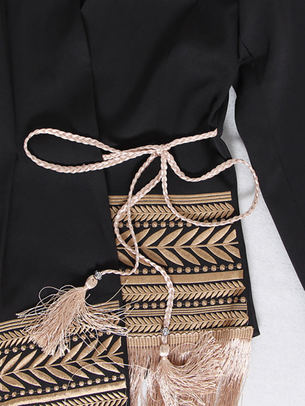 Women's embroidered jacquard irregular tassel hem blazer Venus Trendy Fashion Online