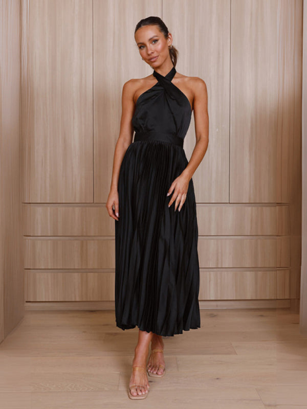 Women's halter neck pleated elegant dress Venus Trendy Fashion Online