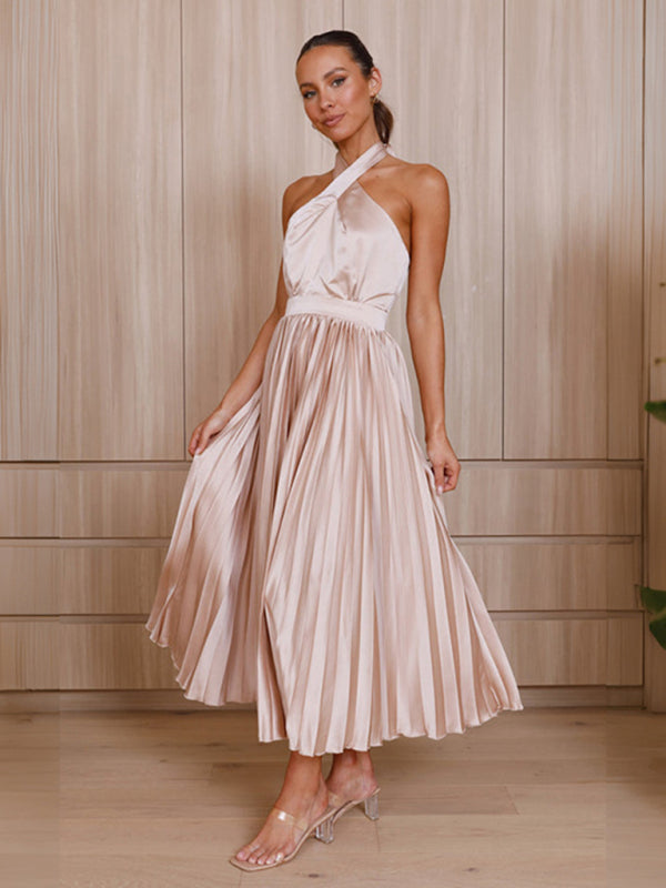 Women's halter neck pleated elegant dress Venus Trendy Fashion Online