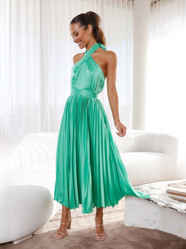 Women's halter neck pleated elegant dress Venus Trendy Fashion Online