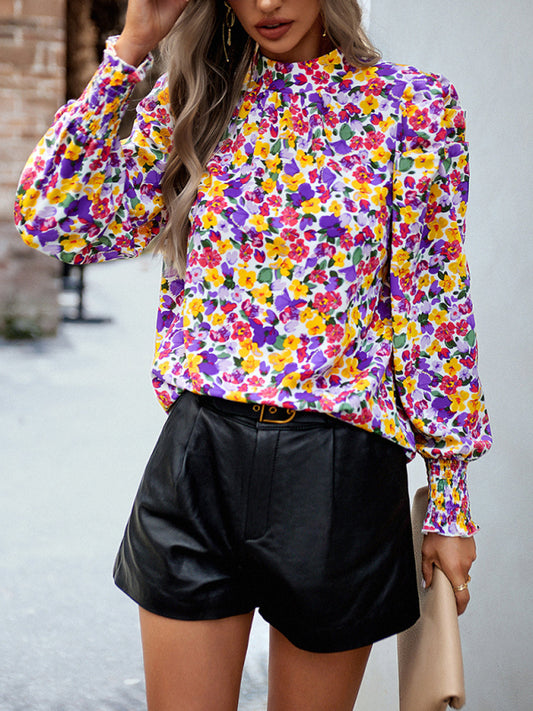 Women's printed turtleneck puff sleeve top blouse Venus Trendy Fashion Online