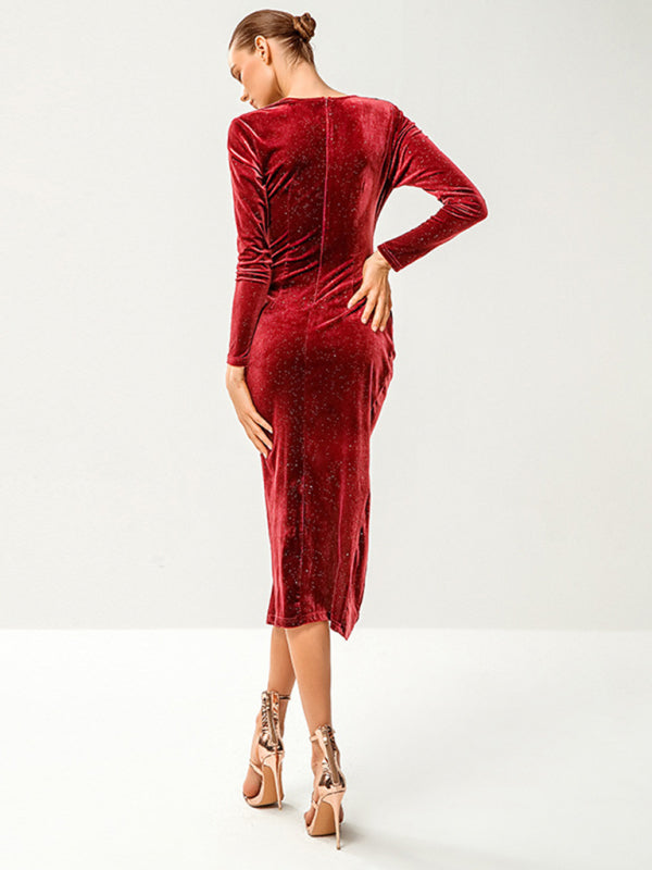 Women's sequin velvet high slit sexy dress Venus Trendy Fashion Online