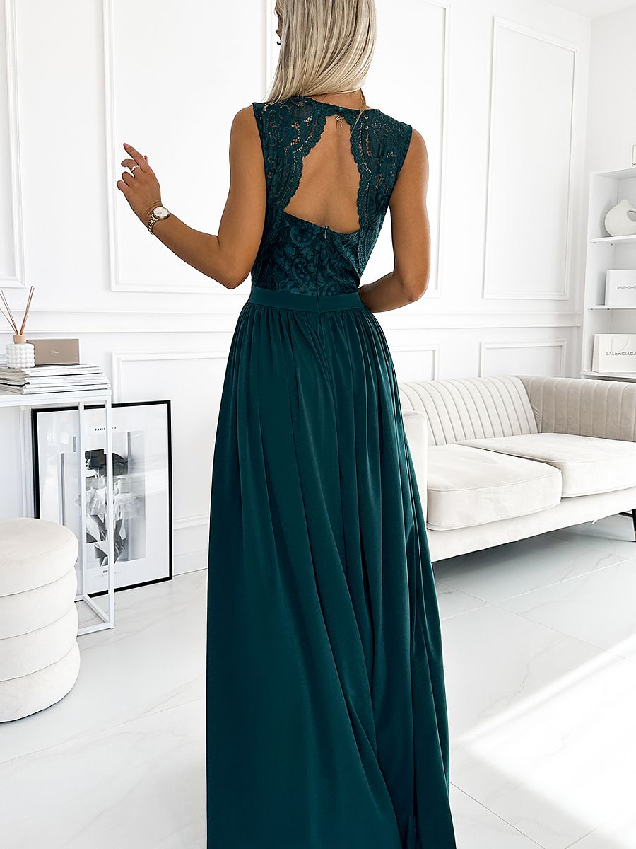Lace Neckline Maxi Long dress - Venus Trendy Fashion Online